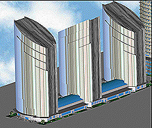 3-D AutoCAD rendering of the office towers of the Detroit Technological Complex.