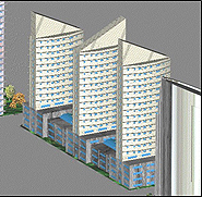 3-D AutoCAD rendering of the dormitory towers of the Detroit Technological Complex.