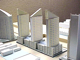 Model of the dormitory towers of the Detroit Technological Complex.