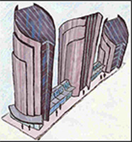Early sketch of the office towers of the Detroit Technological Complex.