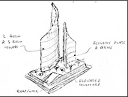 Model of the residential towers of the Detroit Technological Complex.
