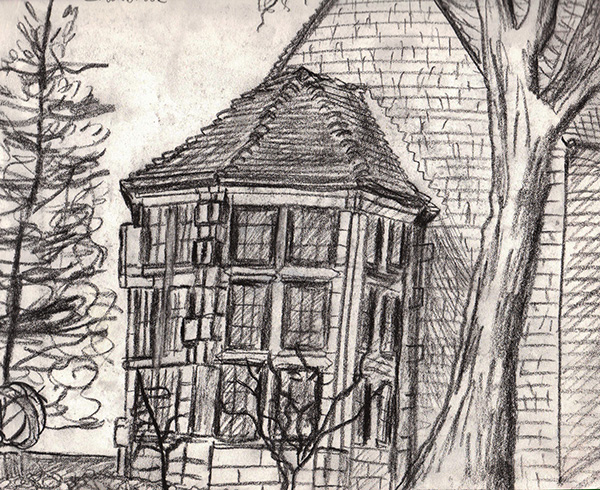 A pencil sketche done at Cranbrook Schools in Bloomfield Hills, MI, meant to capture small architectural details.