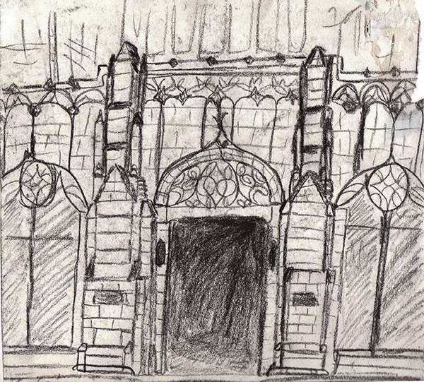 A pencil sketche done at Cranbrook Schools in Bloomfield Hills, MI, meant to capture small architectural details.