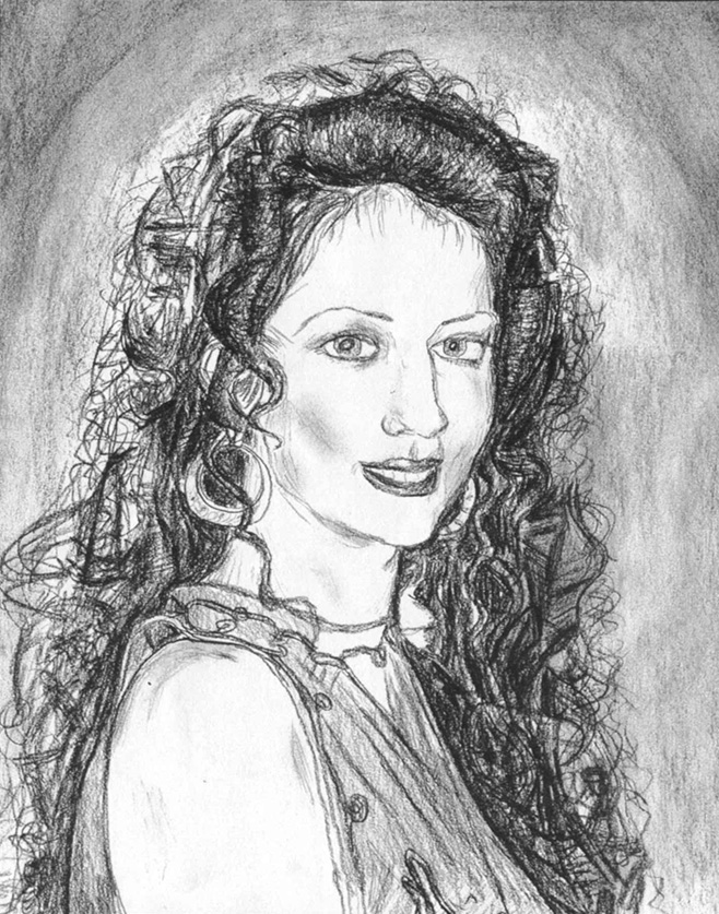 Charcoal pencil sketch of a woman.