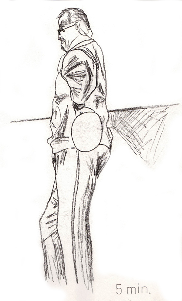 5 minute figure sketch, done in charcoal pencil.