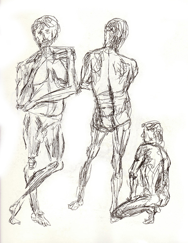 Rapidly drawn sketch done with ink.