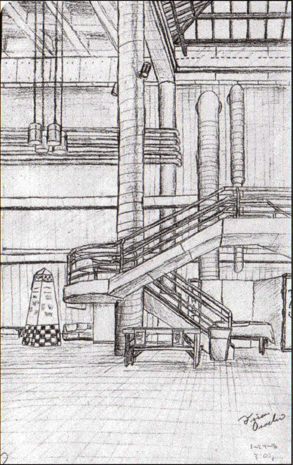 These are charcoal pencil sketches of the atrium of the Buell Building at Lawrence Technological University in Southfield, MI.