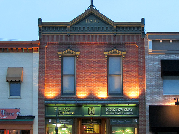Photo of light on a building.