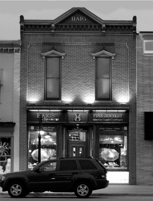 Photo of light on a building.