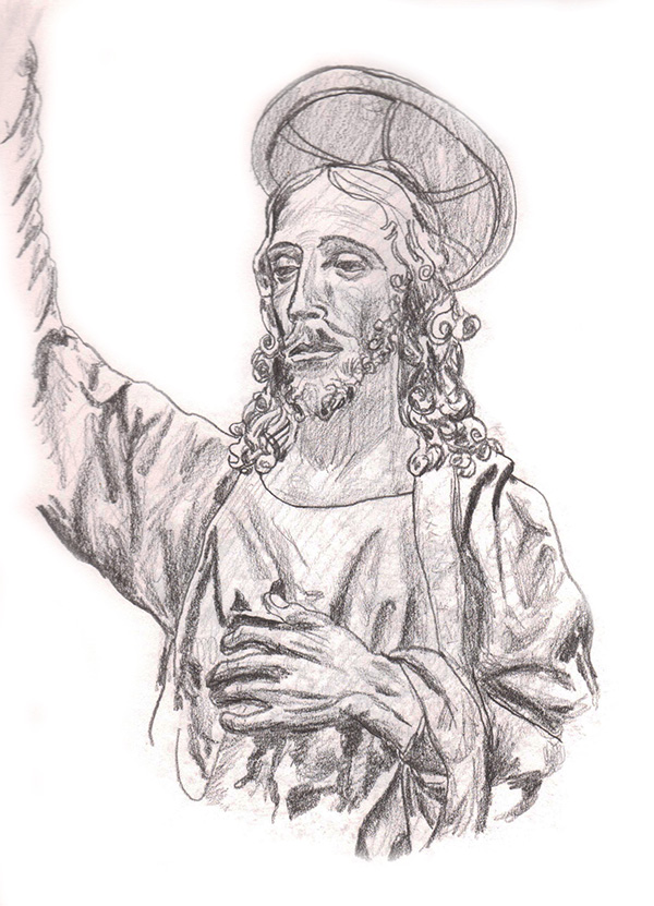 Sketch of a sculpture at the Detroit Institute of Arts.