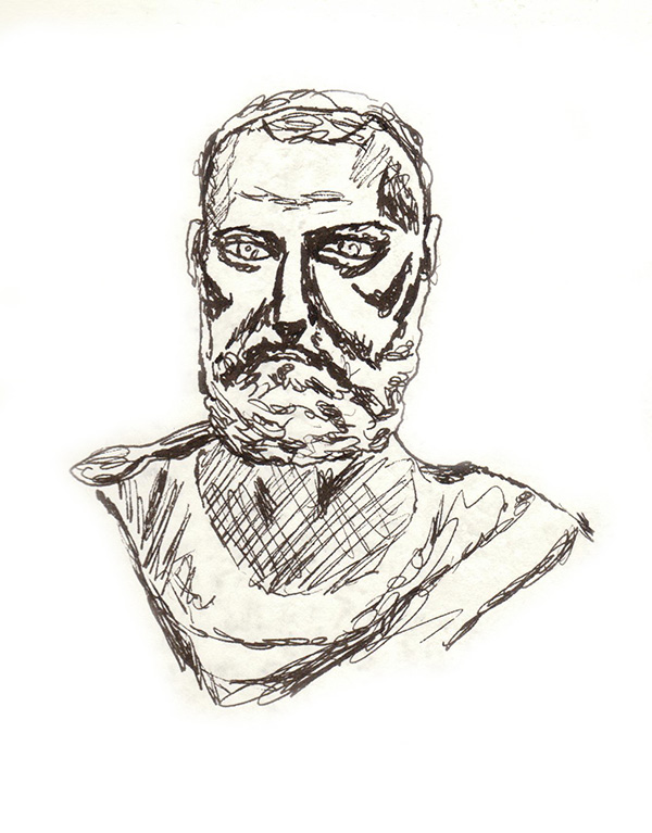 Sketch of a sculpture at the Detroit Institute of Arts.