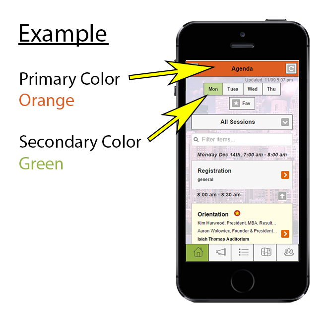 A phone with the app and its colors on the screen.